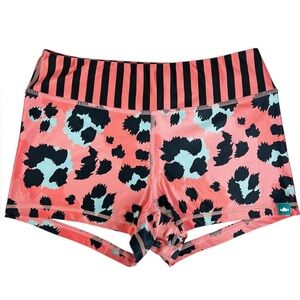 Wodbottom Orange Turquoise Leopard Print Shorts 3" CrossFit Workout Size Medium